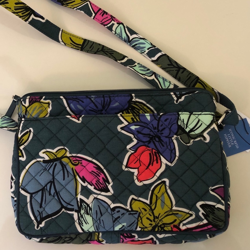 Vera Bradley Teal Floral Quilted Crossbody Bag with Multi-Color Flowers